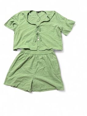Club Z collection Sage Green Linen Look Two Piece Shorts Set size 1X